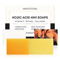 Coffret de Savons à l'Acide Kojique 4-en-1 Curcuma Citron Bave d'Escargot Charbon Actif Éclaircissant Nettoyant en Profondeur avec Filet Moussant OEM 100g X 4