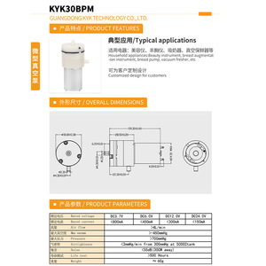 ปั๊มลมไดอะแฟรม Kyk30bpm 12V ปั๊มถ่ายโอนแก๊สขนาดเล็กแบบเงียบสำหรับการใช้งานบูสเตอร์ - Product Image 1