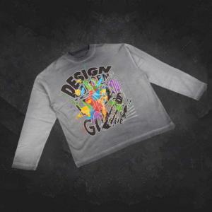 T-shirt pour homme surdimensionné à manches longues, coupe ample et couture, imprimé à l'écran, style streetwear, délavé à l'acide, délavé - Product Image 2