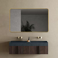 Miroir de salle de bain LED à cadre en aluminium doré brossé, tactile et à intensité variable, 3 CCT, avec fonction anti-buée en option pour la maison