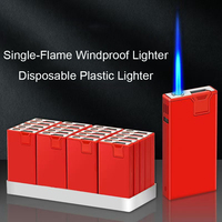 Briquet jetable en plastique gonflable coupe-vent à flamme unique, briquet torche, briquet personnalisé avec logo