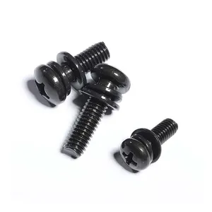 Black Zinc Spring Pads And Flat Cushions And Cross Pan Round Head 3 Combination Machine Screw