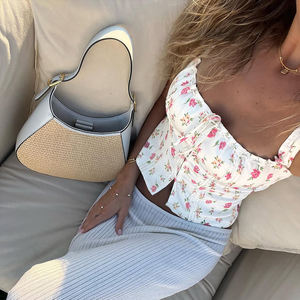 Summer European American Floral Square Neck Crop Cami Top Women <b>Tie</b> Strap Slim Fit Sweet Vacation Tank Top - Product Image 2