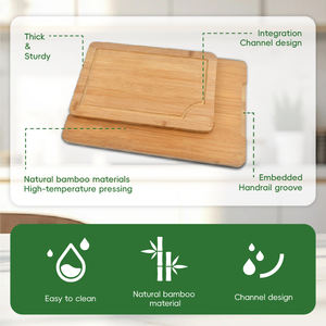 Juego de 3 Tablas de Cortar de Bambú para Cocina, Resistentes, con Ranura para Jugos, Juego de Bloques de Picar de Bambú - Product Image 2