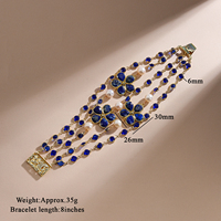 Bracelet Rétro Français à 3 Brins de Perles de Lapis Lazuli, Perle d'Eau Douce et Breloque Fleur, Fermoir Filigrane Plaqué Or, Bijou de Luxe