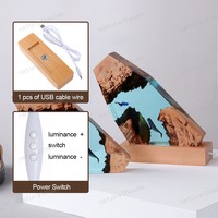 Lampe de table décorative 3D en résine époxy faite à la main, paysage de grotte sous-marine, scène de plongée, base en bois USB, lumière nocturne