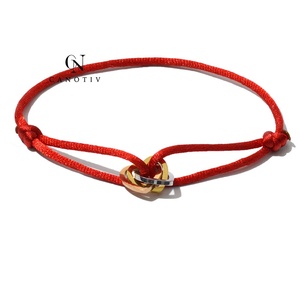 Braccialetti con ciondolo a cuore in acciaio oro, argento, oro rosa, con cordino intrecciato rosso e nero, gioielli fatti a mano, all'ingrosso - Product Image 1