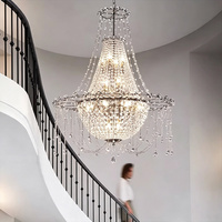 Lustre en cristal en forme de panier conique avec cadre en métal noir, lampe suspendue pour escalier en colimaçon, hall de villa, décoration de salle de mariage