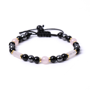 <span class=keywords><strong>Bracelet</strong></span> en quartz rose réglable avec nœud coulissant, entretoise en or noir et métal, perles brillantes en cristal rose, délicat, pour femmes - Product Image 1