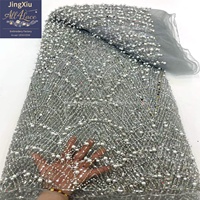 Tissu en dentelle à sequins et perles dorées, broderie géométrique sur tulle maillé pour Abaya de luxe, robe de mariée musulmane ou de soirée