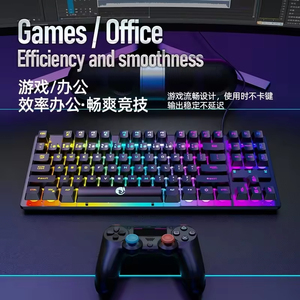 คีย์บอร์ดแบบมีสาย K87 สีสันตัดกัน สำหรับเดสก์ท็อปและแล็ปท็อป ไฟ RGB 87 ปุ่ม เชื่อมต่อผ่าน USB คีย์บอร์ดเกมมิ่งสำหรับใช้ในบ้าน - Product Image 3