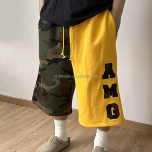 Custom LOGO <strong>Men's</strong> French Terry Cotton 3/4Shorts 360GSM Camo Patchwork Oversized Baggy Fit Streetwear Sweat <strong>Long</strong> <strong>Shorts</strong> De Hombre - Product Image 1