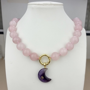 Collar de Moda con Cierre de Oro de 18k, Cuentas Redondas de Turquesa Natural y Colgante de Amatista para Uso Diario - Product Image 6