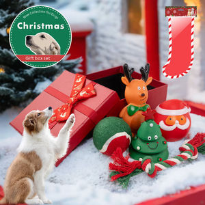 Juicepet Paquete Múltiple al Por Mayor de Juguetes Masticables para Perro de Navidad, Accesorios para Mascotas de Vinilo Duradero y Cuerda TPR; Set de Regalo para Perros para la Temporada Navideña - Product Image 2