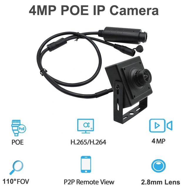 4MP POE Small IP CCTV Camera No Distortion 110degree Wide Angle CMOS Sensor P2P Support NVR ON-VIF FTP/RTSP for Payment Kiosk