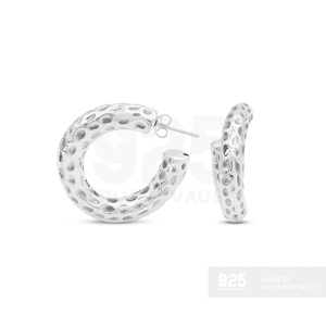 Tremendous Quality Pitted Texture Dia. 6.5 mm Round <b>Stud</b> C Shaped <b>Silver</b> Earring - Product Image 2