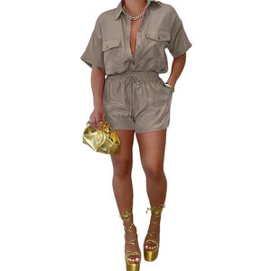 Conjunto de 2 Piezas de Moda Casual para Mujer, Camisa con Botones y Bolsillos, Pantalones con Lazo - Product Image 3