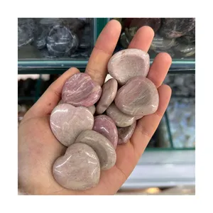 Polished Palm Pocket Healing Energy Crystal Heart Massage Tumbled Stones Thumb Worry Palm Stone Wholesale Rhodonite Worry Stone