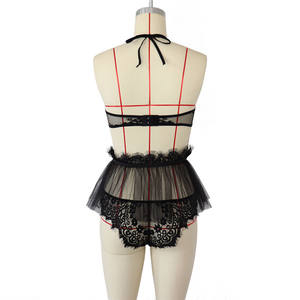 Set Lingerie Seksi Imut dengan Tali Garter, Transparan, Berlubang, untuk Wanita Dewasa, Renda, Bikini 3 Potong, Lingerie Korea - Product Image 6