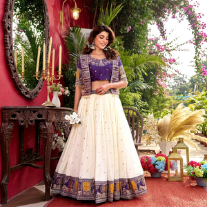 Ensemble Lehenga Choli brodé traditionnel pour femme, tenue ethnique longue, idéal pour mariage et festivals, en coton extensible, coupe ample - Product Image 3