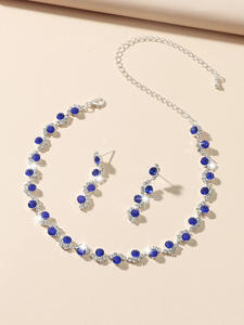 Juego de Joyería de Aleación de Zinc Plateada en Plata de 2 Piezas JOMTY Romántico para Mujer al por Mayor - Aretes, Pulsera/Collar con Diseño de Estrellas, Sol y Luna - Product Image 3