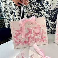 Tas Hadiah Kertas Kraft Premium Pink Butterfly dengan Penutup Magnetik, Pegangan Pita, Tahan Air, Dapat Digunakan Kembali untuk Kosmetik, Perhiasan, Belanja