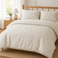 Ensemble de housse de couette à fleurs bleues, OEM ODM, ensemble de literie personnalisé avec fermeture éclair et taies d'oreiller pour la vente en gros, fournitures pour la maison