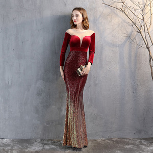 Abito da sera a maniche lunghe a sirena da donna Shinning Beading abito da sera con nappe abiti da ballo con guaina Sexy 2020 - Product Image 4