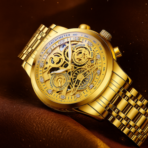 Vikari男性用クォーツ時計ホローアウトビッグダイアルファッションゴールデン腕時計防水発光時計Relogio Masculino - Product Image 3