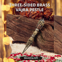 Pilon Vajra Tibétain en Laiton, triple face, de type poignard rituel, pièce d'artisanat métallique décorative moulée avec base