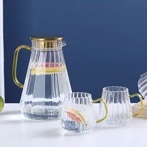 Großhandel Kreatives Einfaches Design Große Kapazität Edelstahl Hoch Boro silicium Glas Kaltwasser kessel Saft Topf Tasse Set