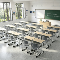 Ensemble de chaise et bureau d'étudiant individuel moderne réglable en hauteur, plateau MDF 600x400mm, cadre blanc, mobilier scolaire pour enfants