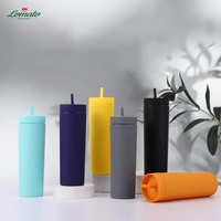 Vente en gros de gobelets à thé, jus et café en plastique PP personnalisés à double paroi de 450 ml (16 oz) avec couvercles et pailles