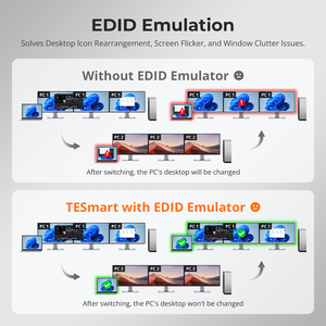 TESmart Triple <strong>Monitor</strong> MST KVM Docking Station Kit - 4K60Hz, EDID for 1 Laptop &amp; 3 PCs KVM Switcher - Product Image 6
