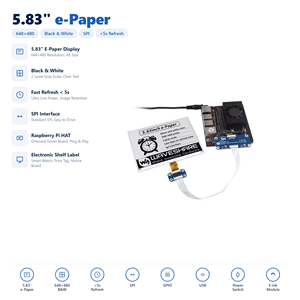 โมดูลกระดาษอิเล็กทรอนิกส์ HT Waveshare ขนาด 5.83 นิ้ว สีดำขาว หน้าจอ E-Ink สองสี พร้อมบอร์ดควบคุม อินเทอร์เฟซ SPI ใช้พลังงานต่ำมาก สำหรับอุปกรณ์อิเล็กทรอนิกส์ - Product Image 1
