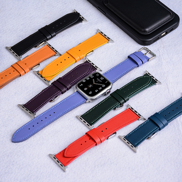 Custom logo Leather Strap for Apple Watch 45mm,Swift Leather H Diagonal Single Tour Leather Band for Iwatch 45mm 40mm Waterproof