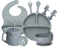Оптовый набор детской посуды без БФА: тарелка с сильной присоской, вилка и ложка