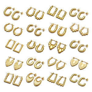 Brincos Retangulares Chunky em Aço Inoxidável Hipoalergênicos para Festas, Brincos Huggie Banho de Ouro 18K para Mulheres - Product Image 1