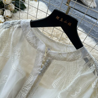 Robes d'été décontractées pour femme 2026 – Robe brodée en dentelle à manches bouffantes, taille nouée, coupe trapèze, taille haute, mode bureau, vêtements féminins