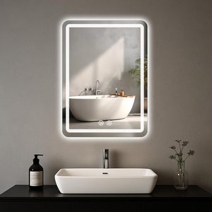 Smart Anti-Fog <b>LED</b> Luminous <b>Makeup</b> <b>Mirror</b> Simple Square Design Touch Screen Cross-Border Bathroom <b>Mirror</b> for Bath Toilet Supply - Product Image 1