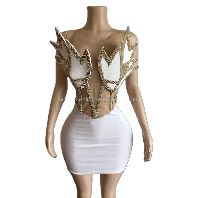 Vestido de noiva feminino brilhante com corrente de diamantes branco e dourado, novo design, fantasia de morcego, novidade de verão 2024, novidade