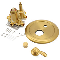 Kit de robinetterie de douche moderne en acier inoxydable à 3 voies avec mitigeur à poignée unique, finition or brossé, pour robinets de bain muraux à jet de pluie et jet régulé