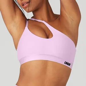 Benutzer definierte sexy Frauen verstellbar One Shoulder Open Back Dünner Riemen Yoga Fitness Sport-BH mit abnehmbarer Polsterung