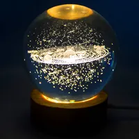 حزب هدية الزخرفية 3d الإبداعية القمر كريستال الكرة Ningt ضوء 3d القمر ليلة مصباح مع الدورية مزهرية مضيئة مزودة بقاعدة