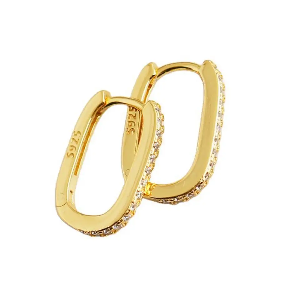 trendy U shape CZ paved hoop earrings 925 sterling silver jewelry rhodium 18K gold plated huggies earrings women