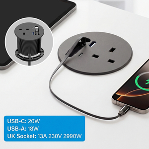 <span class=keywords><strong>Prise</strong></span> de bureau encastrée personnalisée avec câble rétractable 20W, passe-câble encastré USB-C et <span class=keywords><strong>prise</strong></span> de courant encastrée - Product Image 6