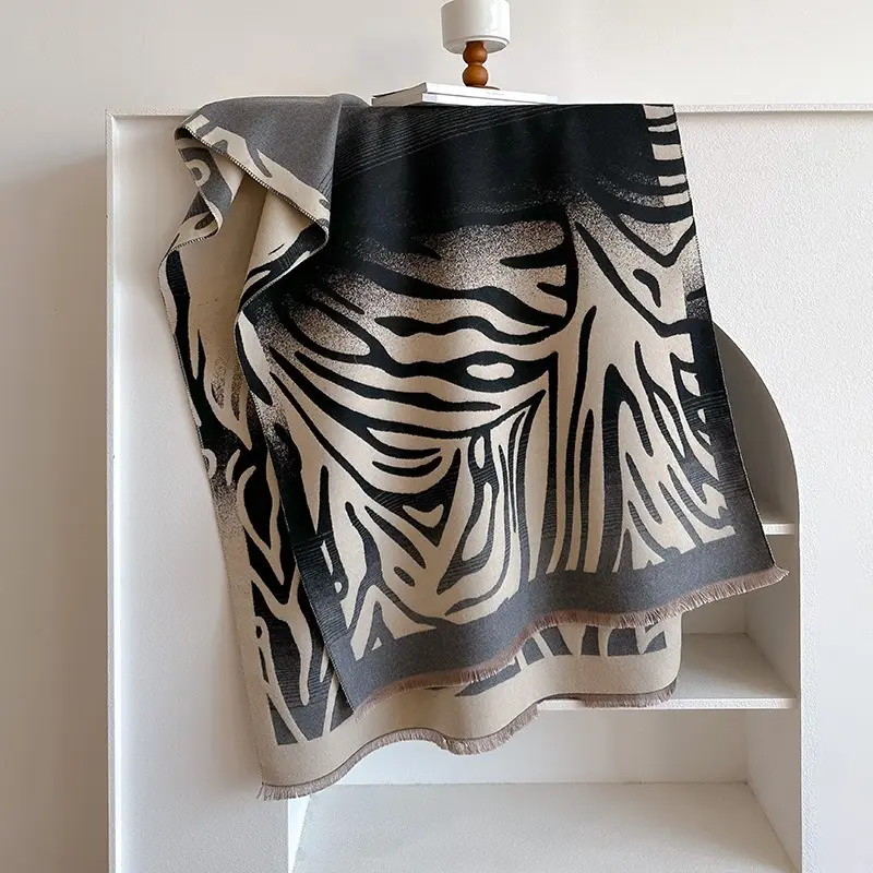 Logo Custom 2023 Hot Nieuwe Kasjmier Kleur Jacquard Zebra Print Mode Warme Dikke Heren Sjaal