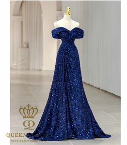 QUEENS GOWN Shiny <strong>Blue</strong> Sequins Evening Gown Portrait Sweetheart Backless Party <strong>Dress</strong> With Sequins Evening <strong>Dress</strong> - Product Image 1