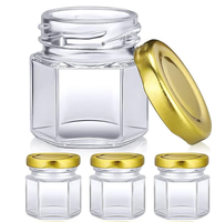 Mini pots de miel hexagonaux-2 oz 15 Pack Petit pot de miel en verre-Pots de miel en verre avec louches en bois