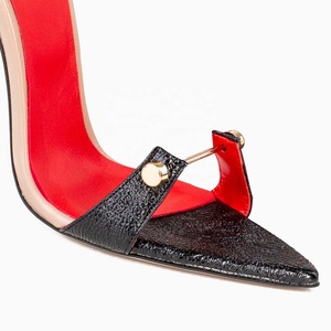 Sandales d'été à talons hauts pour femmes, patchwork de couleurs, ornements métalliques, talons fins, escarpins à brides cheville - Product Image 5